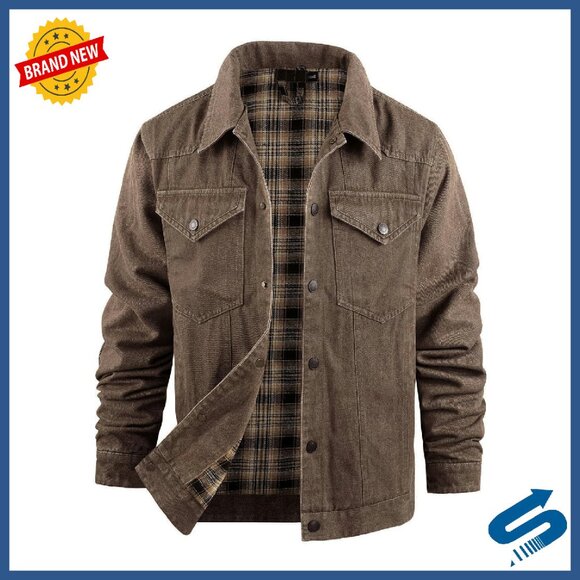Men's Flannel Lined Denim Jacket Western Slim Fit Heavy Duty Trucker Coat